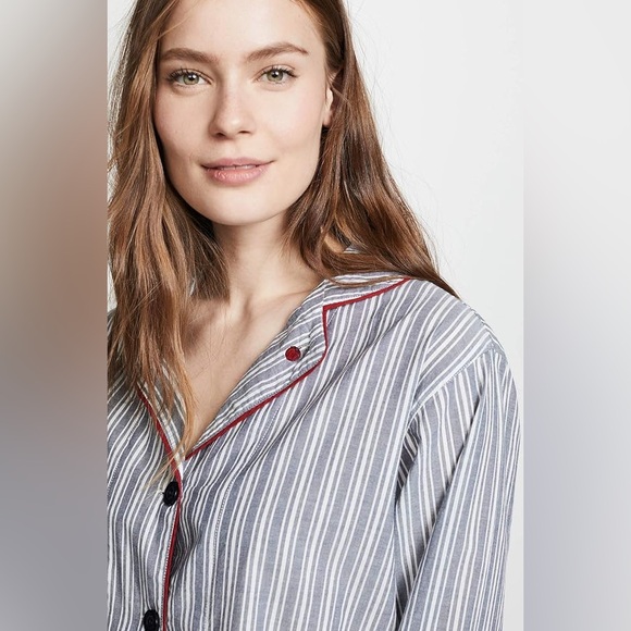 PJ SALVAGE | Shirt Pant Pajama Set Blue White Stripe Mon Cheri SZ Small - Picture 2 of 9